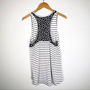 Kaileigh Black and White Striped Tank with Daisies